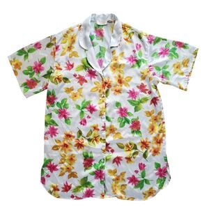 Vintage Victorias Secret Floral Satin Pajama Top Short Sleeve Gold Label Large